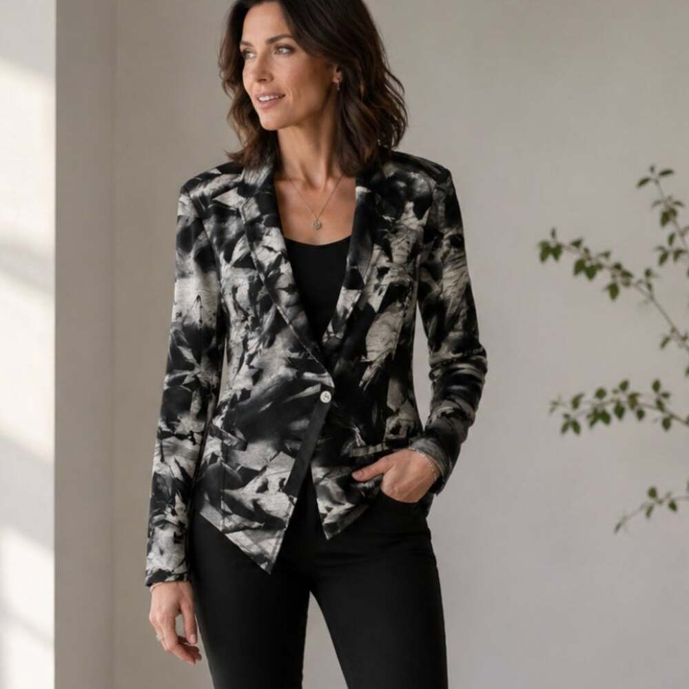 People Like Frank Blazer Womens 8 Abstract Raw Hem Asymmetrical Art to Wear